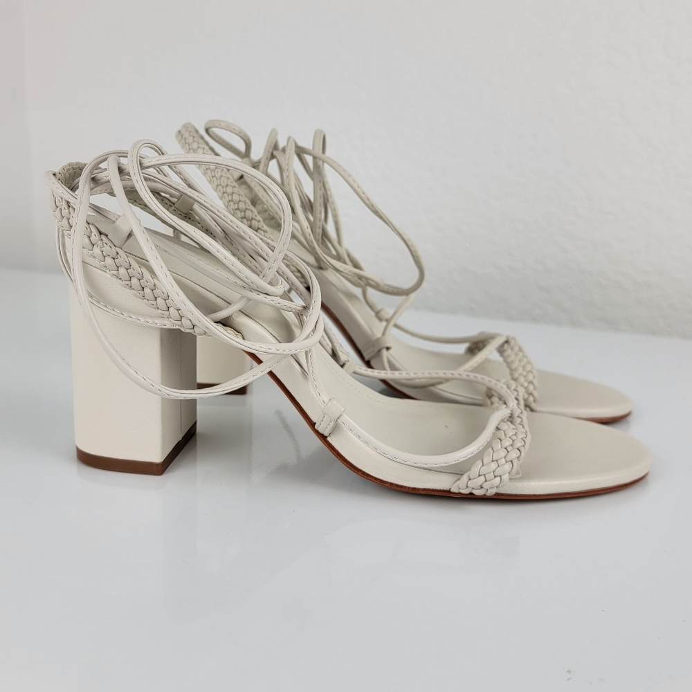 New SCHUTZ Maxima Leather Strappy Braided Wrap Block Heel White Ivory 7.5 - Picture 6 of 12